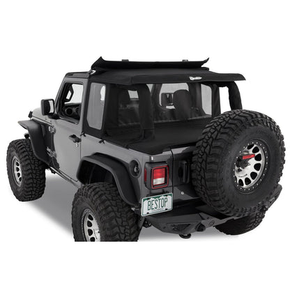 BESTOP | Halftop Conversion Kit Jeep '18-26 Wrangler JL 2-Door Premium Black Twill Bestop | 80101-17 on a black Jeep