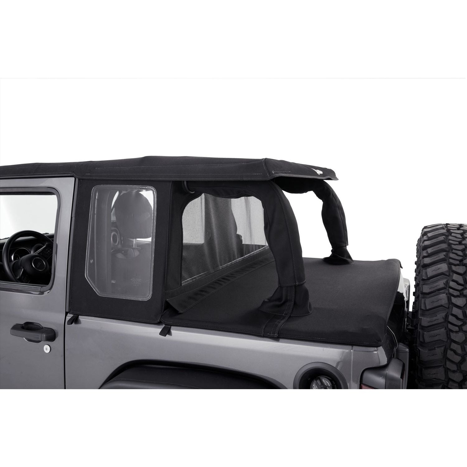 BESTOP | Halftop Conversion Kit Jeep '18-26 Wrangler JL 2-Door Premium Black Twill Bestop | 80101-17 installed on a Jeep.