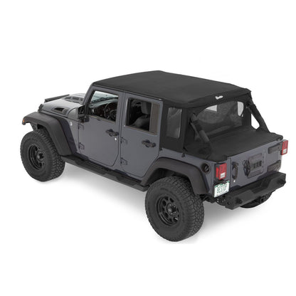 BESTOP | Jeep Wrangler Halftop Soft Top Conversion Kit For Jeep 2007-2018 Wrangler JK 4 Door Black Premium Twill Bestop | 80103-17 installed on Jeep