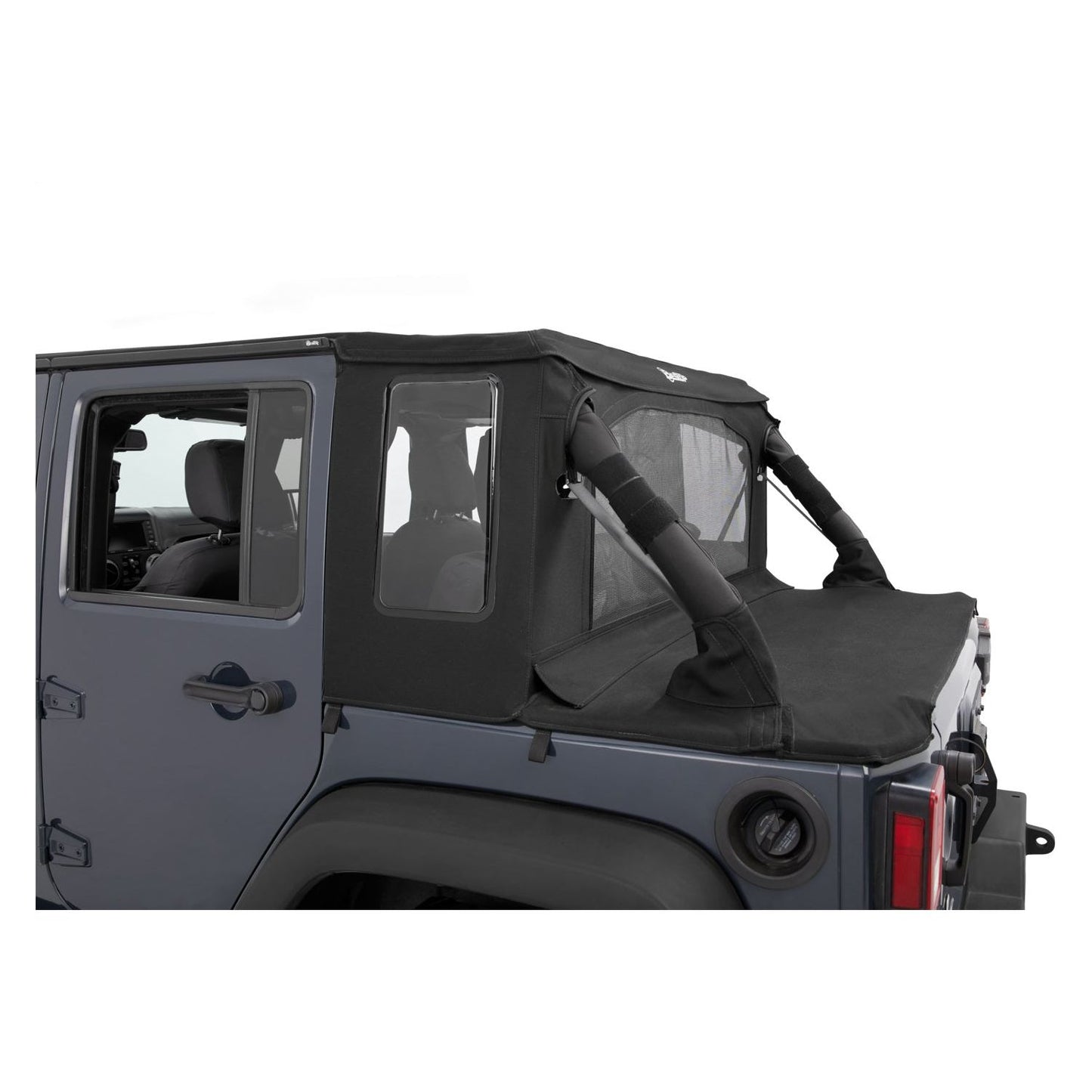 BESTOP | Jeep Wrangler Halftop Soft Top Conversion Kit For Jeep 2007-2018 Wrangler JK 4 Door Black Premium Twill Bestop | 80103-17 installed on Jeep