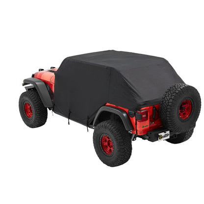 BESTOP | All Weather Trail Cover Jeep '07-18 Wrangler JK '18-26 JL 4-Door Black, Trektop Bestop | 81043-01 on red Jeep