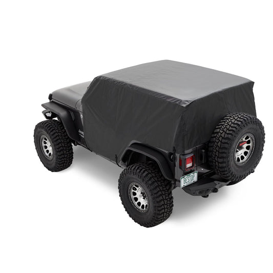 BESTOP | All Weather Trail Cover Jeep '07-18 Wrangler JK '18-26 JL 2-Door Black Bestop | 81044-01 on a black Jeep