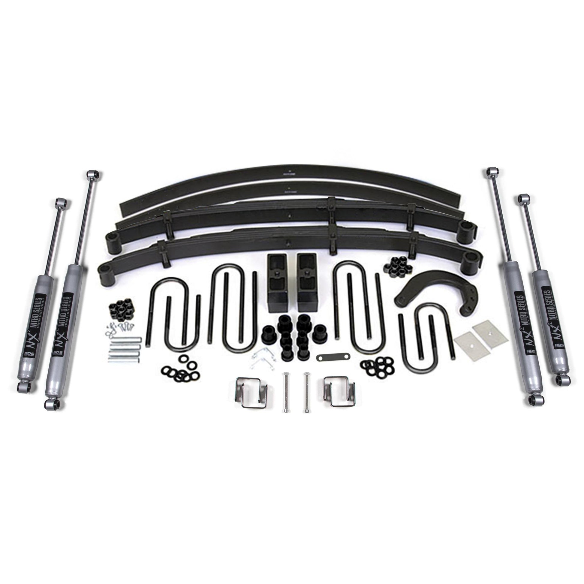 BDS Suspension lift kit components for 1977-1987 Chevy/GMC 3/4 Ton with NX2 Nitro Shocks
