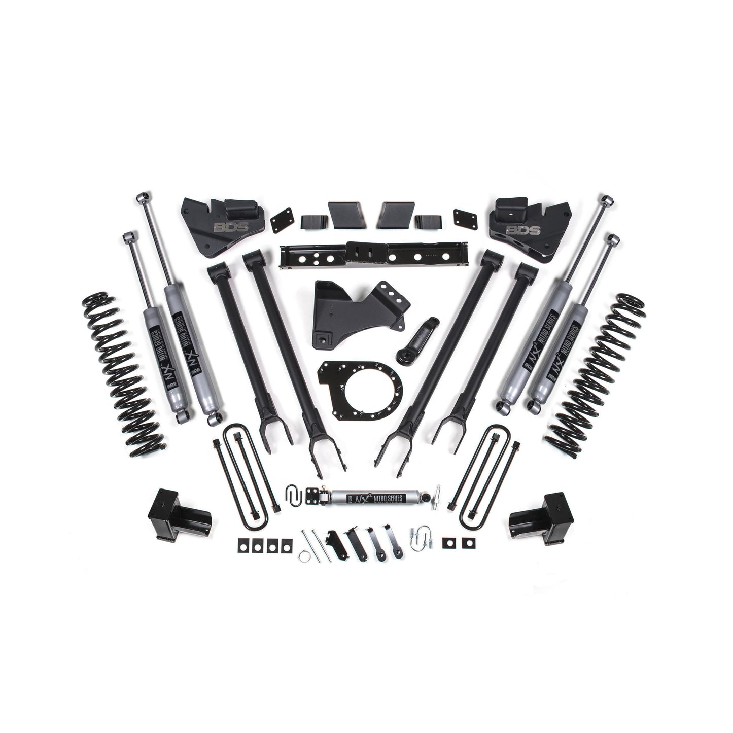 BDS Suspension | 6 Inch Lift Kit 4-Link Conversion Ford F250/F350 Super Duty 17-19 4WD Diesel 5 Inch Block 2/2 Leaf Main NX2 Nitro Shocks | BDS1527H