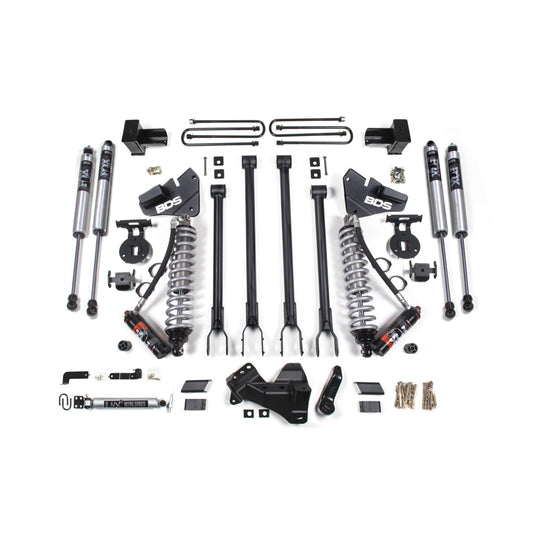 BDS Suspension | 4 Inch Lift Kit w/ 4-Link FOX 2.5 Performance Elite Coil-Over Conversion Ford F250/F350 Super Duty 17-19 4WD Diesel 5 Inch Block 2 Leaf Main Fox 2.0 Performance Shocks | BDS1537FPE