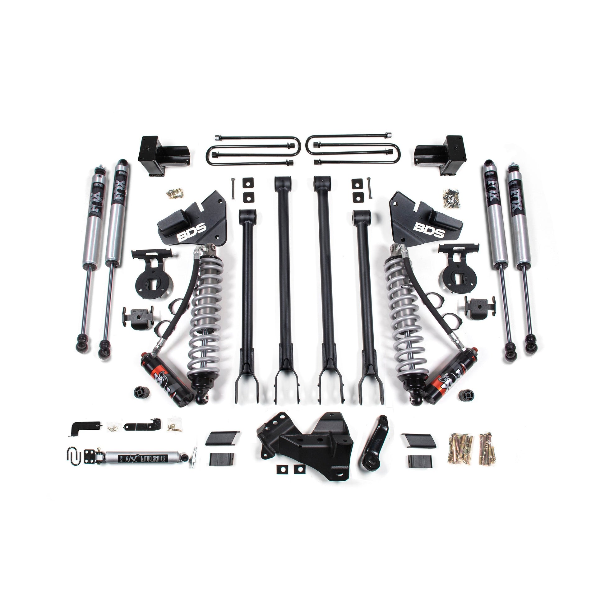 BDS Suspension 4-Link Lift Kit components for 2017-2019 Super Duty with FOX shocks and coil-overs