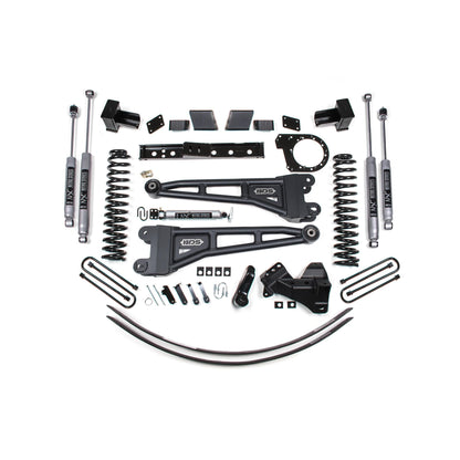 BDS Suspension | 6 Inch Lift Kit w/ Radius Arm Ford F250/F350 Super Duty 17-19 4WD Diesel 5 Inch Block 3 Leaf Main Fox 2.0 Performance Shocks | BDS1581FS