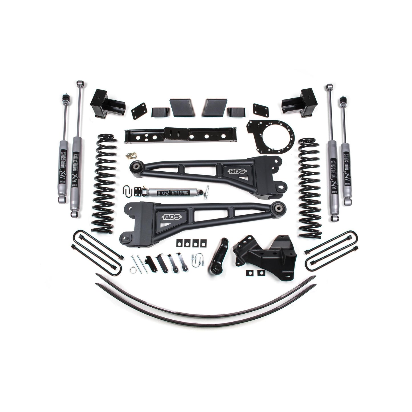 BDS Suspension | 6 Inch Lift Kit w/ Radius Arm Ford F250/F350 Super Duty 17-19 4WD Diesel 5 Inch Block 3 Leaf Main NX2 Nitro Shocks | BDS1581H