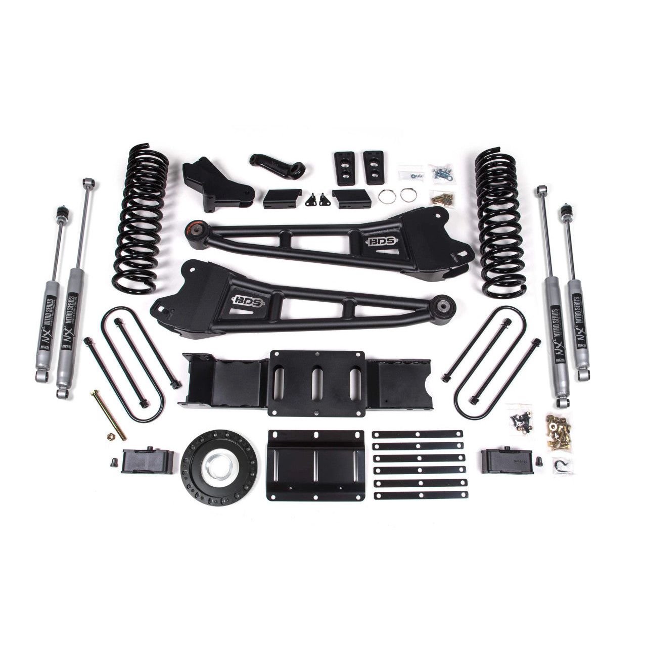 BDS Suspension | 4 Inch Lift Kit w/ Radius Arm 2 Inch Rear Block Ram 3500 19-24 4WD Diesel With Factory Rear Overload Leaf 6 Bolt Fox 2.0 Performance Shocks | BDS1705FS