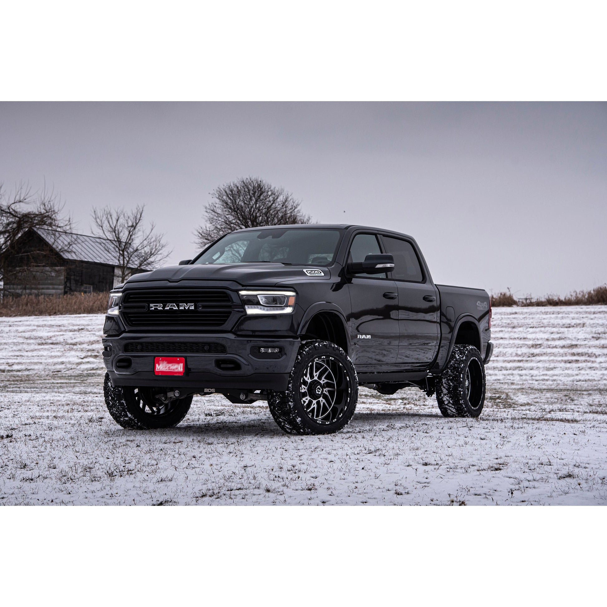 BDS Suspension 5" lift kit on 2019-2024 Ram 1500 Rebel in snow-covered field