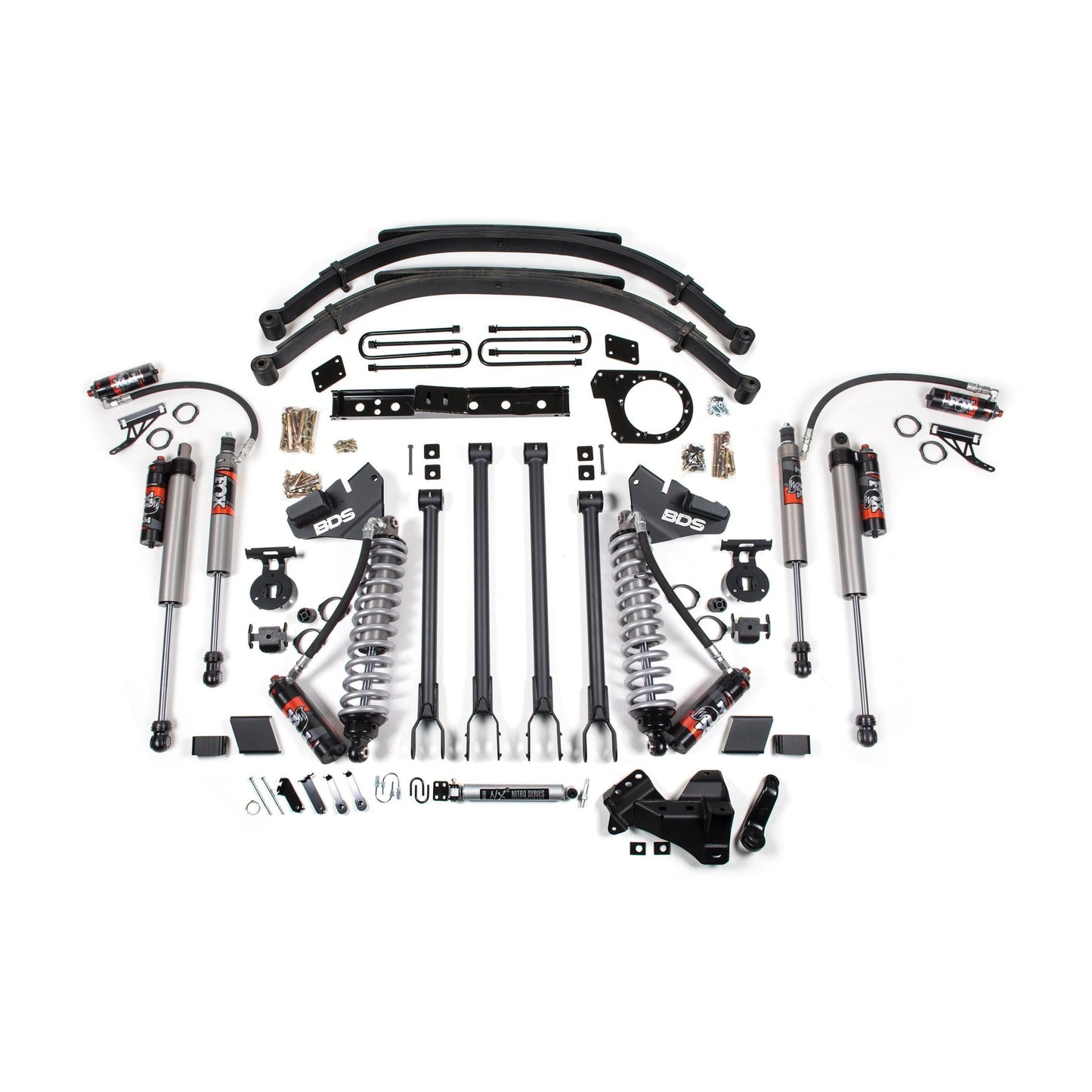 BDS Suspension | 7 Inch Lift Kit w/ 4-Link FOX 2.5 Performance Elite Coil-Over Conversion Ford F250/F350 Super Duty 20-22 4WD Diesel Leaf Springs | BDS1986FPE