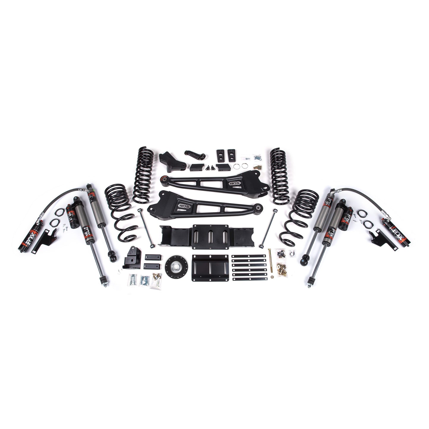 BDS Suspension lift kit components for 25-26 Ram 2500 4Wd Diesel including Fox 2.5 shocks.