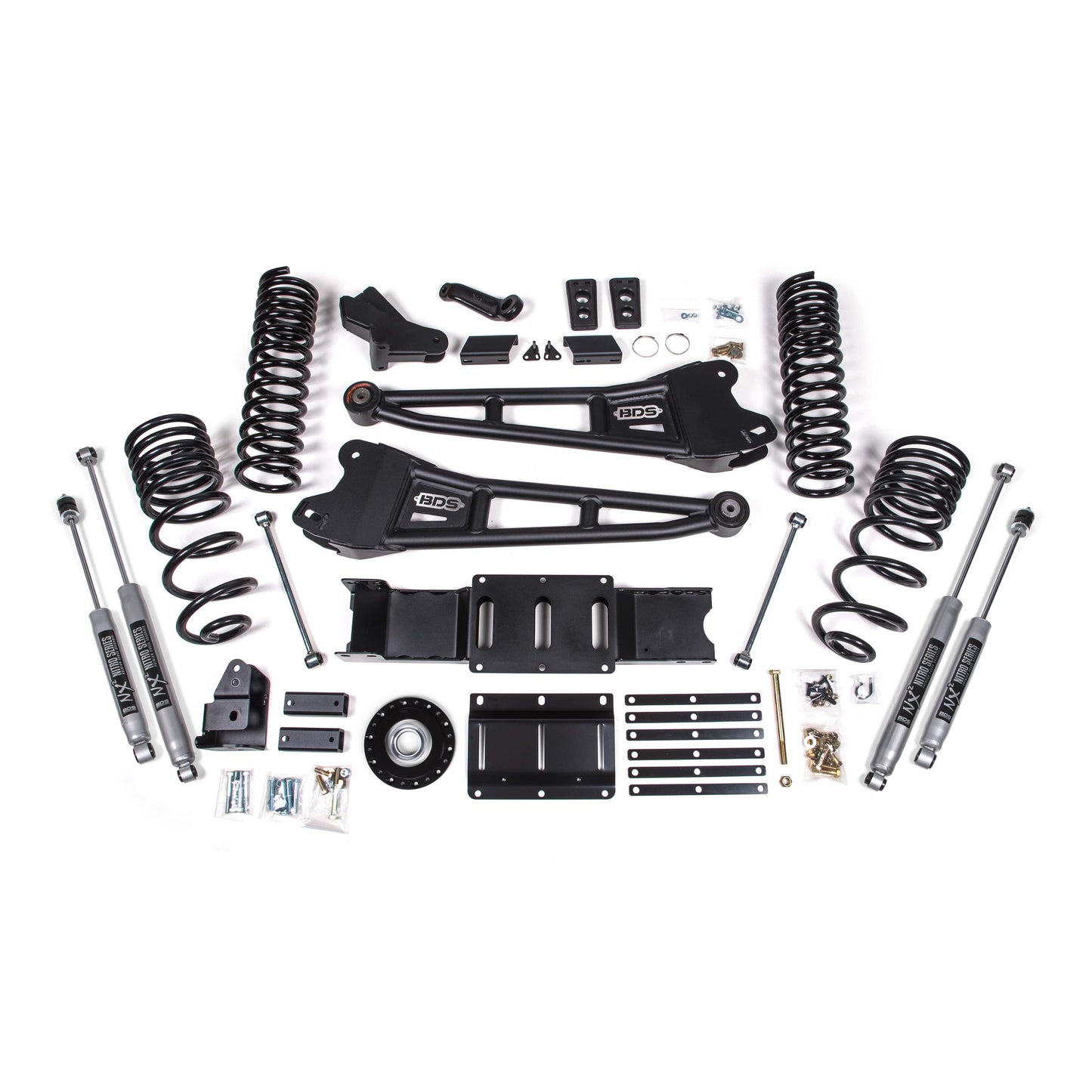 BDS Suspension 6" Radius Arm Lift Kit components for 2025 Ram 2500 4Wd Diesel with Nx2 Shocks.