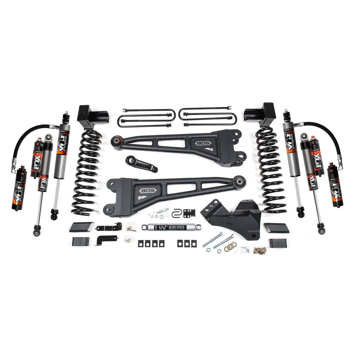 BDS Suspension | 4 Inch Lift Kit w/ Radius Arm Ford F250/F350 Super Duty 17-19 4WD Gas 5 Inch Block 3 Leaf Main Fox 2.5 Performance Elite | BDS2223FPE