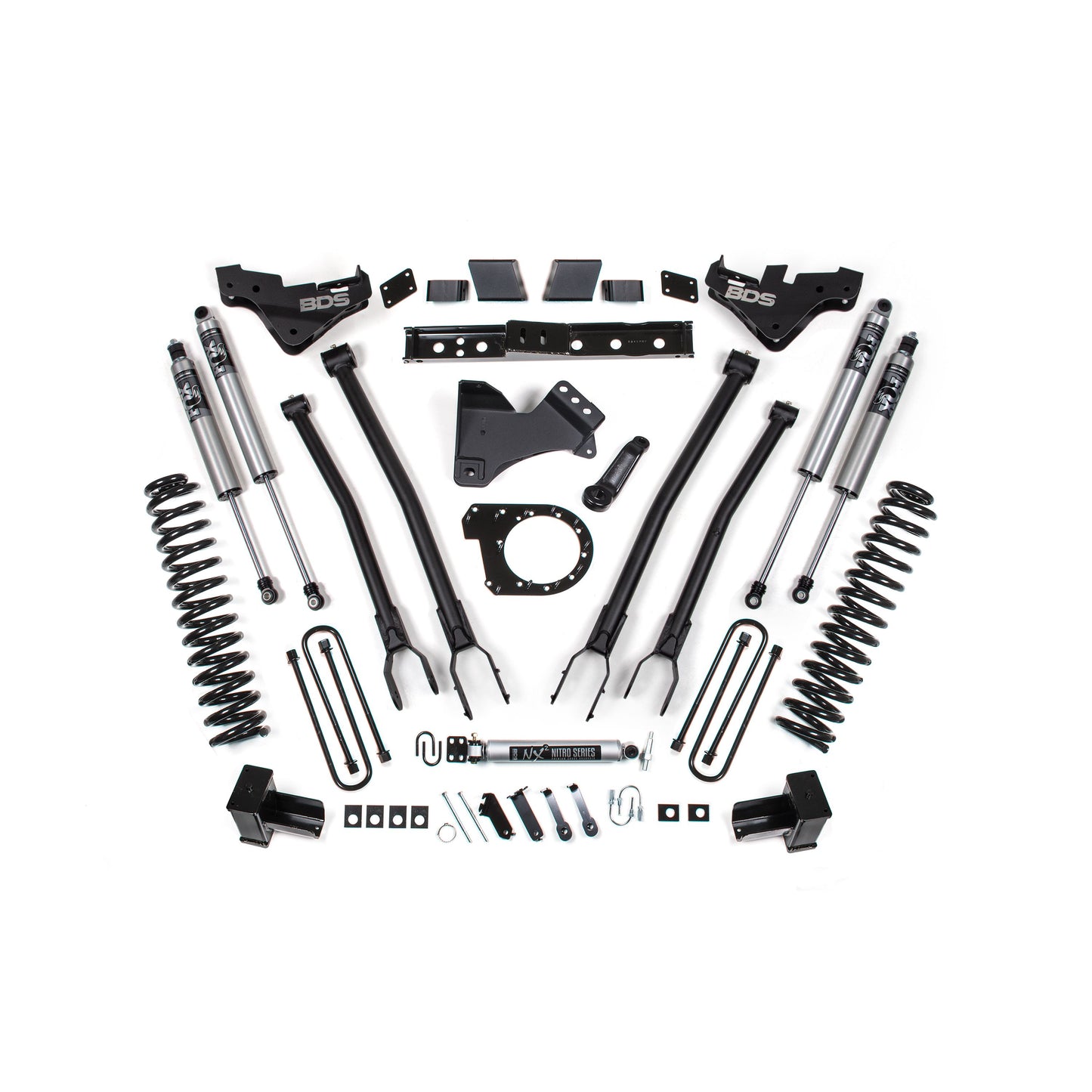 BDS Suspension lift kit components for 2023-2026 Super Duty Diesel with Fox 2.5 shocks.