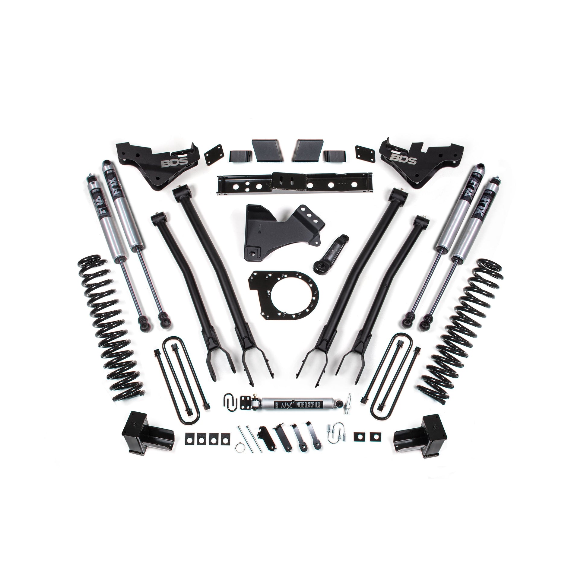 BDS Suspension lift kit components for 23-26 F-250/F-350 Super Duty, 7 inch lift with Fox 2.0 shocks.