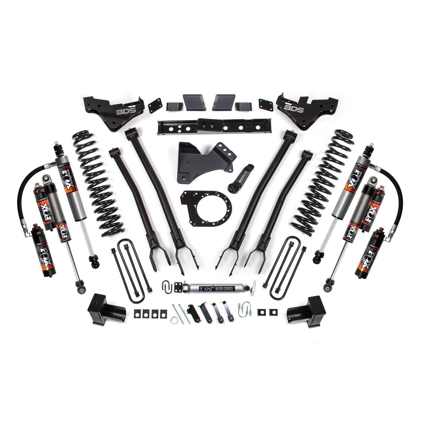 BDS Suspension 7-inch 4-Link Lift Kit components for 23-26 F-350 Super Duty Dually Diesel