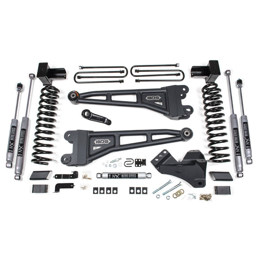 BDS Suspension lift kit components for F-350 Super Duty Dually with Fox 2.5 shocks.
