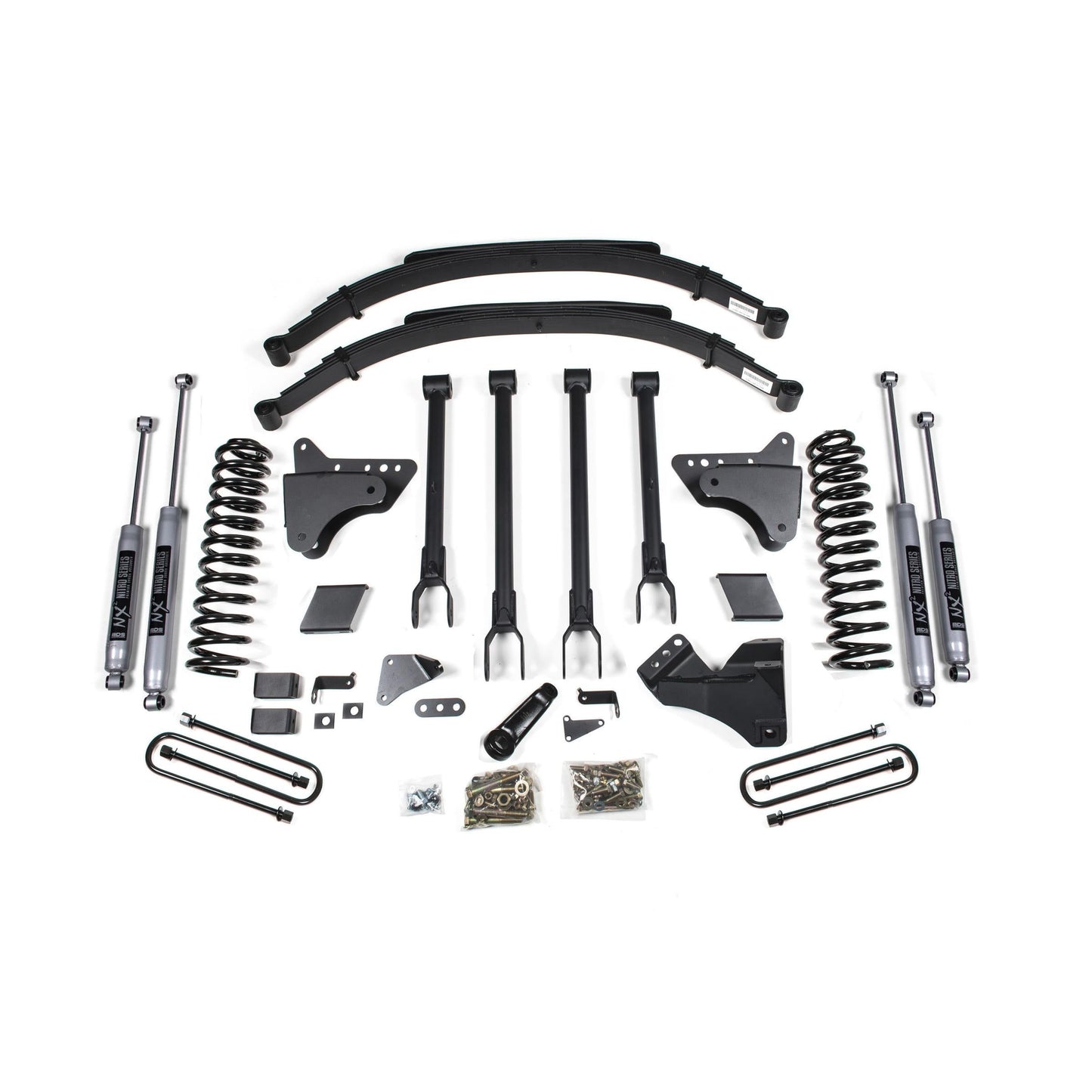 BDS Suspension | 6 Inch Lift Kit w/ 4-Link Ford F250/F350 Super Duty 11-16 4WD Gas 2 Inch Rear Blocks NX2 Nitro | BDS586H