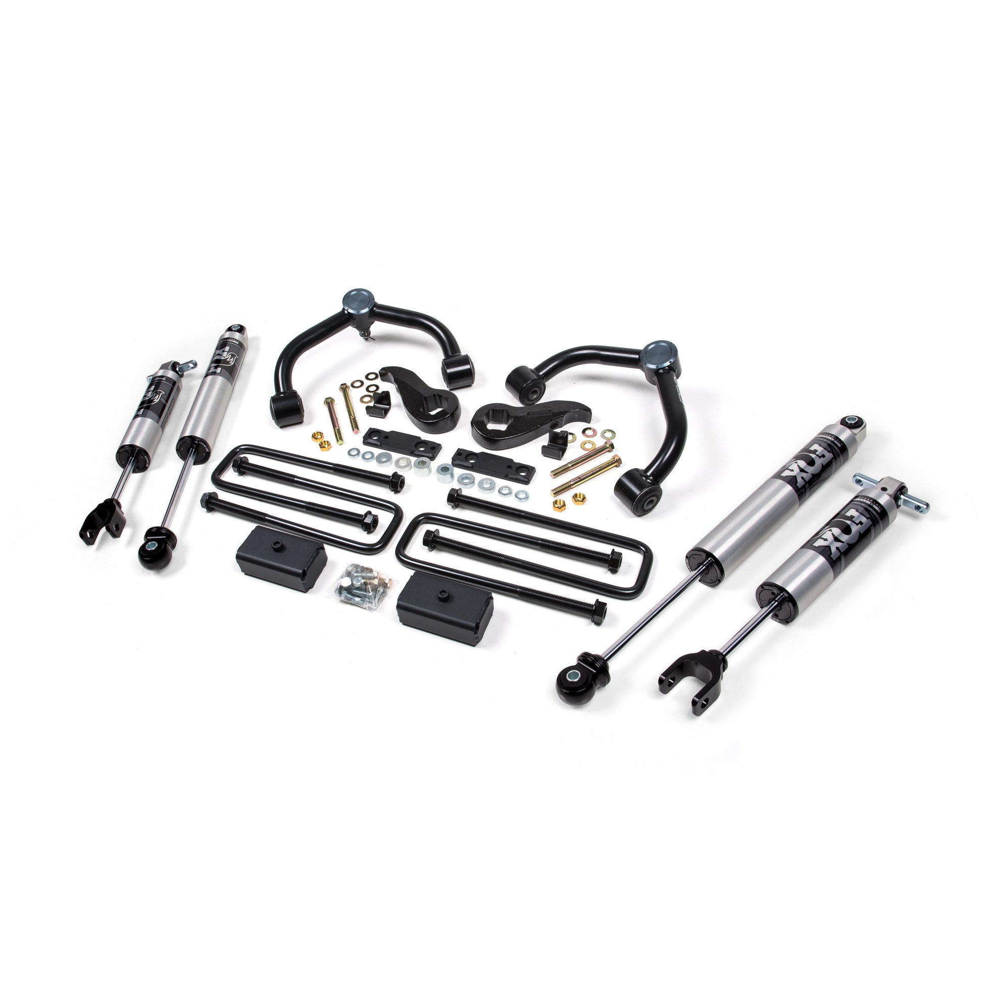 BDS Suspension lift kit components for 2020-2025 Silverado/Sierra HD with FOX 2.5 shocks.