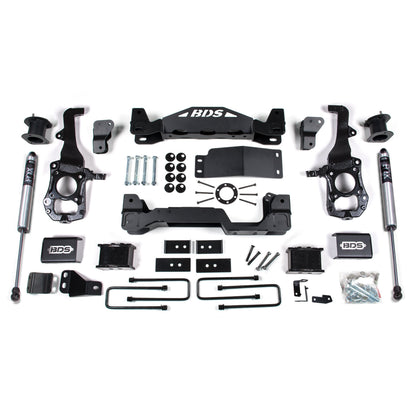 BDS Suspension lift kit components for Ford F150 2021-2025 with Fox 2.0 shocks.