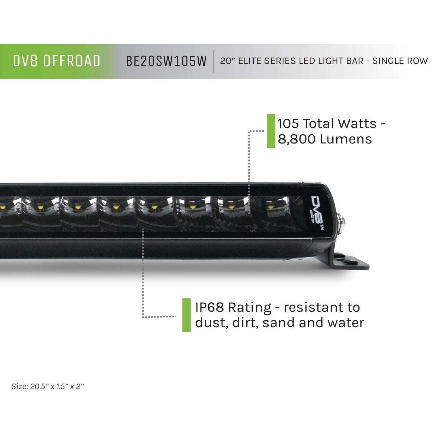 DV8 OFF-ROAD | 20 Inch Elite Series Led Light Bar Single Row  | BE20SW105W