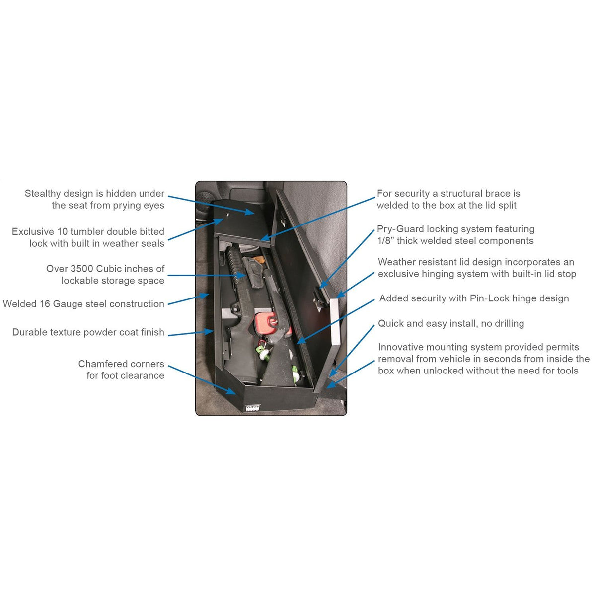 TUFFY Compact Underseat Lockbox for 2007-2019 Chevy Silverado 1500-3500 / GMC Sierra 1500-3500