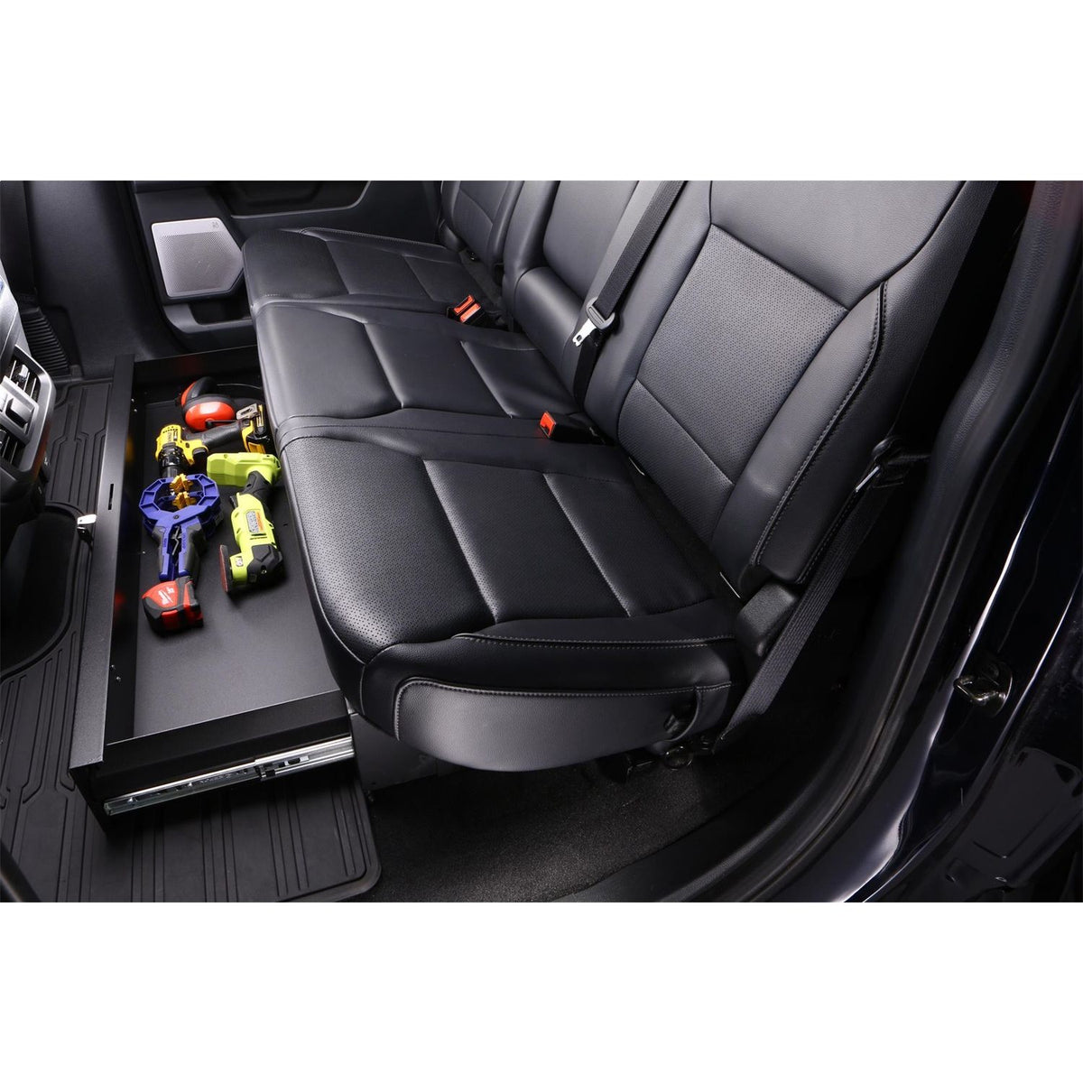 TUFFY | 1999-Present Chevy Silverado 1500 / 2015-2024 Ford F-150 / 2011-2024 F-250/F-350 / 1987-Present GMC Sierra 1500 | Underseat Drawer | Rear | Black | Keyed Lock | 44001-01-01