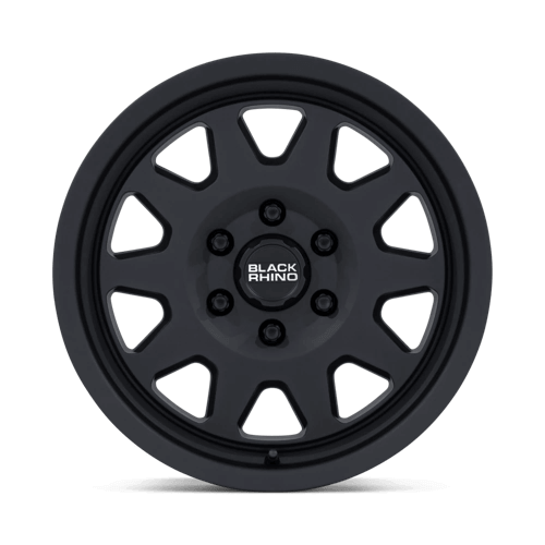 Black Rhino STADIUM Matte Black wheel featuring a 10-spoke design, ideal for off-road performance and style.