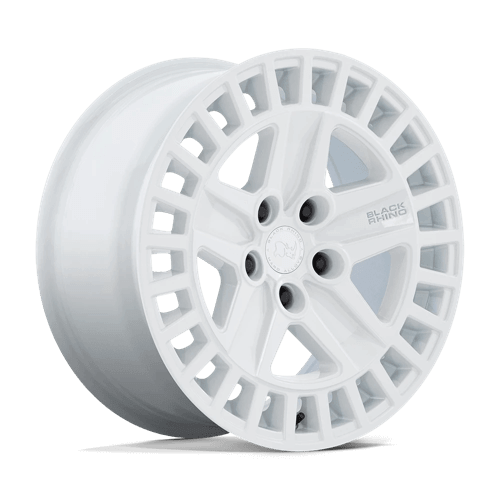 Black Rhino ALSTON Gloss White wheel showcasing its robust five-spoke design and aggressive concave profile.