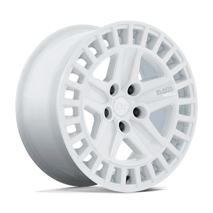 Black Rhino ALSTON Gloss White wheel showcasing its robust five-spoke design and aggressive concave profile.