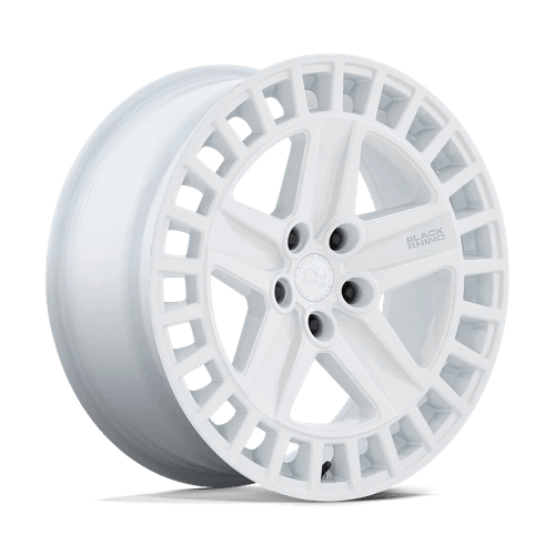Black Rhino ALSTON Gloss White wheel showcasing its unique five-spoke design and aggressive concave profile.