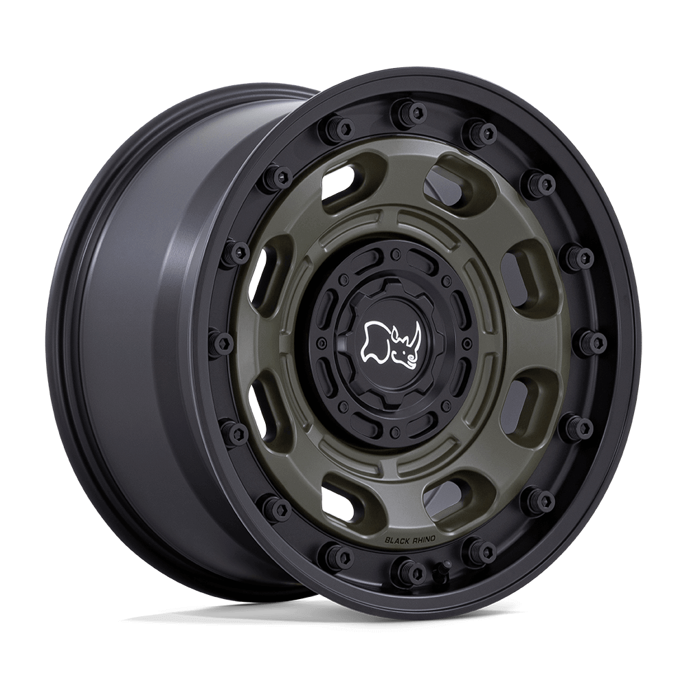 Black Rhino ATLAS Olive Drab Green W/ Black Lip off-road wheel designed for durability and adventure.