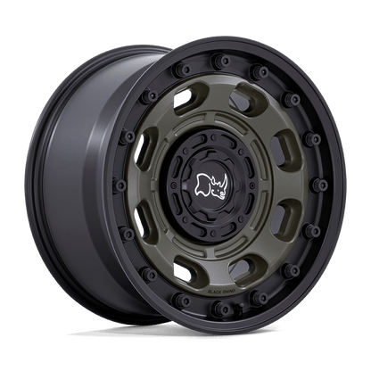 Black Rhino ATLAS Olive Drab Green W/ Black Lip off-road wheel designed for durability and adventure.