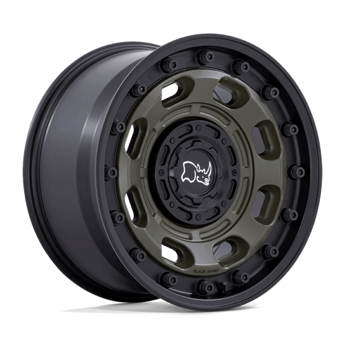Black Rhino ATLAS Olive Drab Green W/ Black Lip wheel designed for off-road adventures and durability.