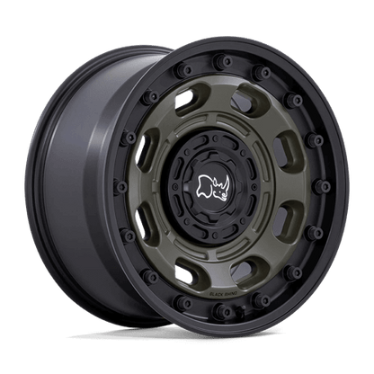 Black Rhino ATLAS Olive Drab Green W/ Black Lip wheel designed for off-road adventures and durability.