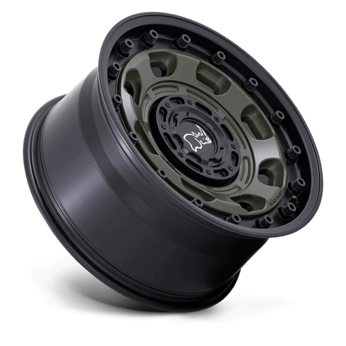 Black Rhino ATLAS Olive Drab Green W/ Black Lip wheel showcasing its robust design and off-road readiness.