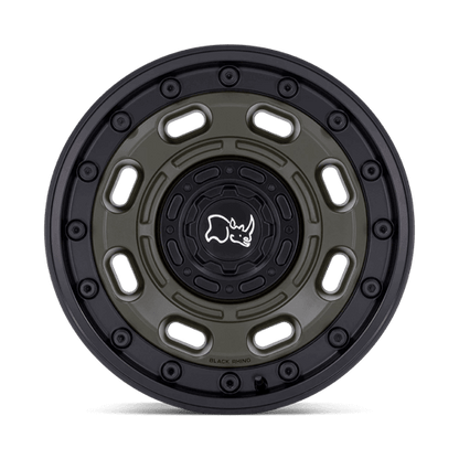 Black Rhino ATLAS Olive Drab Green W/ Black Lip wheel designed for off-road durability.