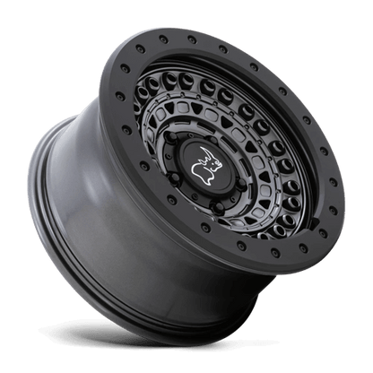 Black Rhino BARRICADE Gun Black W/ Black Rock Guard wheel showcasing rugged design and mil-spec styling.