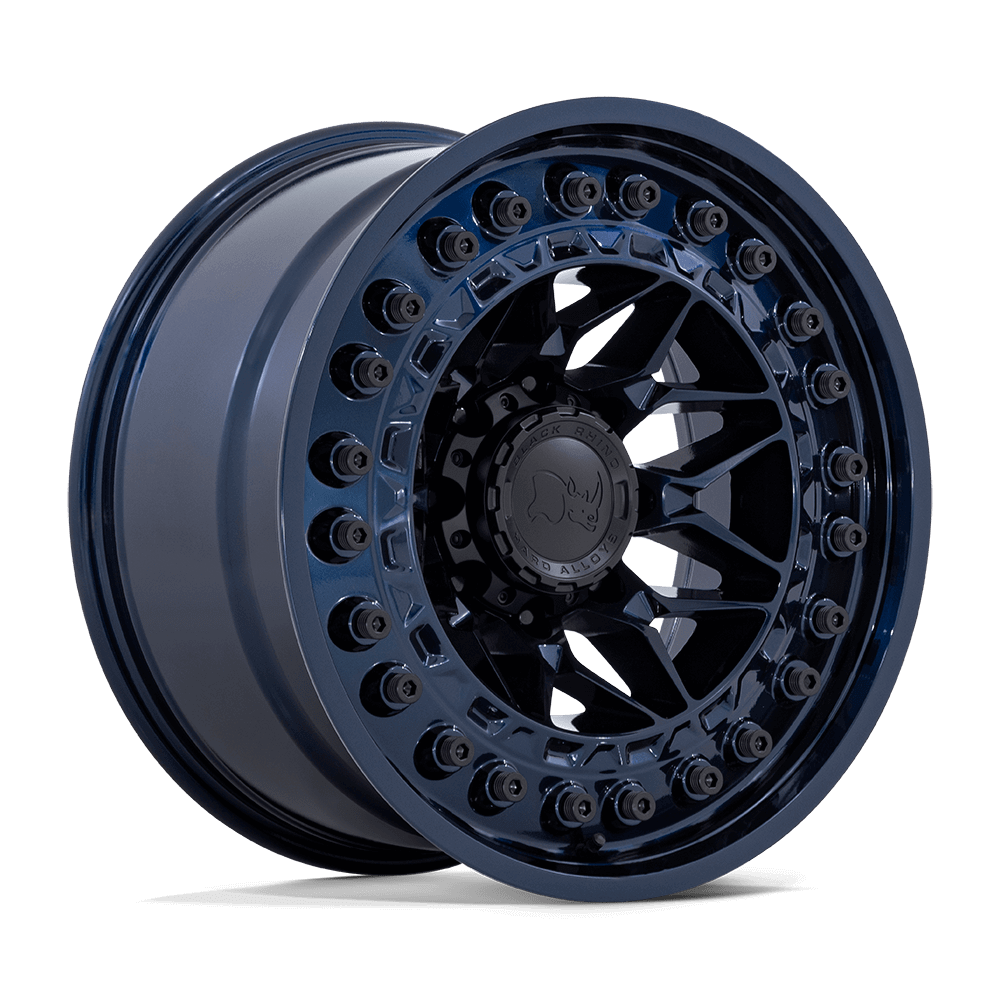 Black Rhino ALPHA Midnight Blue wheel showcasing a motorsports-inspired design, perfect for off-road trucks.