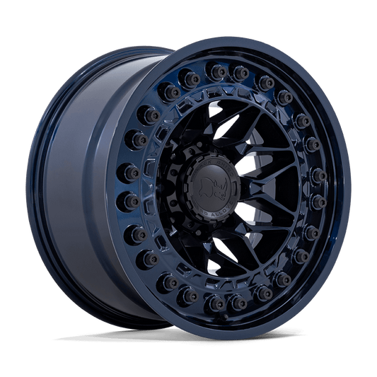 Black Rhino ALPHA Midnight Blue wheel showcasing a motorsports-inspired design, perfect for off-road trucks.