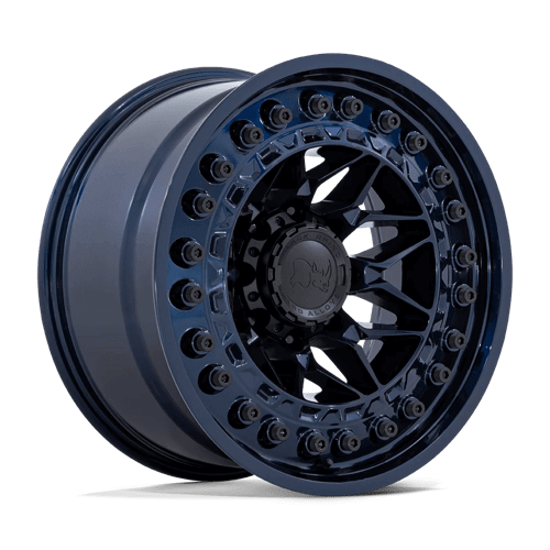 Black Rhino ALPHA Midnight Blue wheel featuring a motorsports-inspired mesh design for off-road trucks.