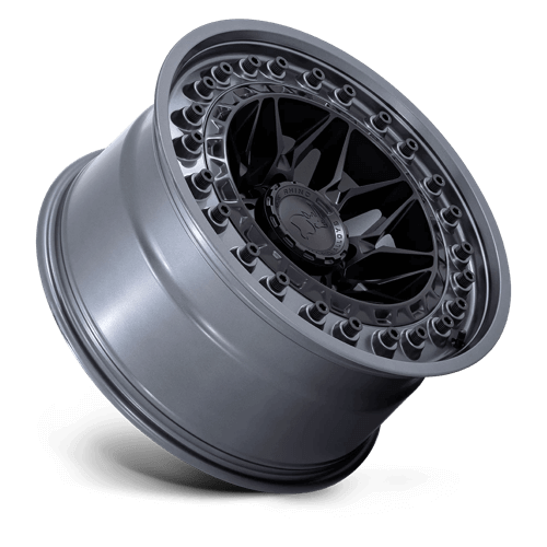 Black Rhino ALPHA Matte Black W/ Gunmetal Lip wheel showcasing a motorsports-inspired design for off-road use.