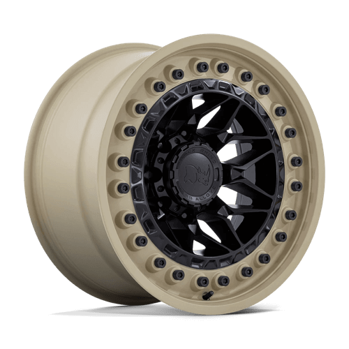 Black Rhino ALPHA Matte Black W/ Sand Lip wheel showcasing a motorsports-inspired mesh design.