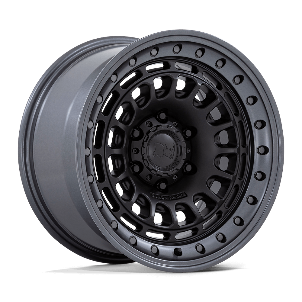 Black Rhino BR014 SAHARA Matte Black W/ Gunmetal Lip showcasing bottle-cap inner face and multi-window design.