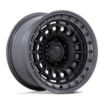 Black Rhino BR014 SAHARA Matte Black W/ Gunmetal Lip off-road wheel with unique design accents