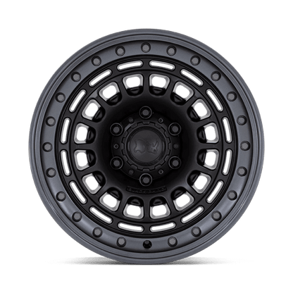 Black Rhino BR014 SAHARA Matte Black W/ Gunmetal Lip wheel design with multi-window outer face.