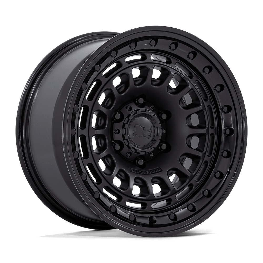 Black Rhino BR014 SAHARA Matte Black W/ Gloss Black Lip wheel showcasing off-road design and style.