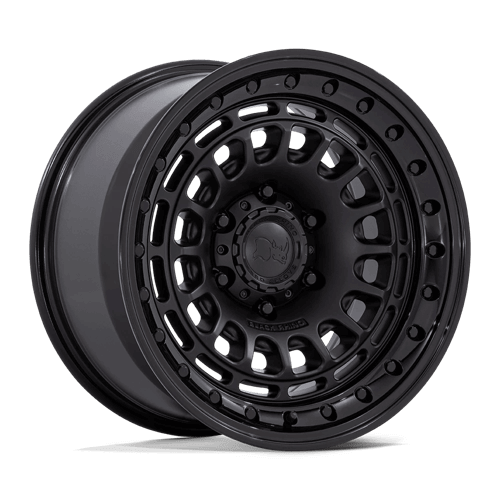 Black Rhino BR014 SAHARA Matte Black W/ Gloss Black Lip off-road wheel showcasing unique design and durability.