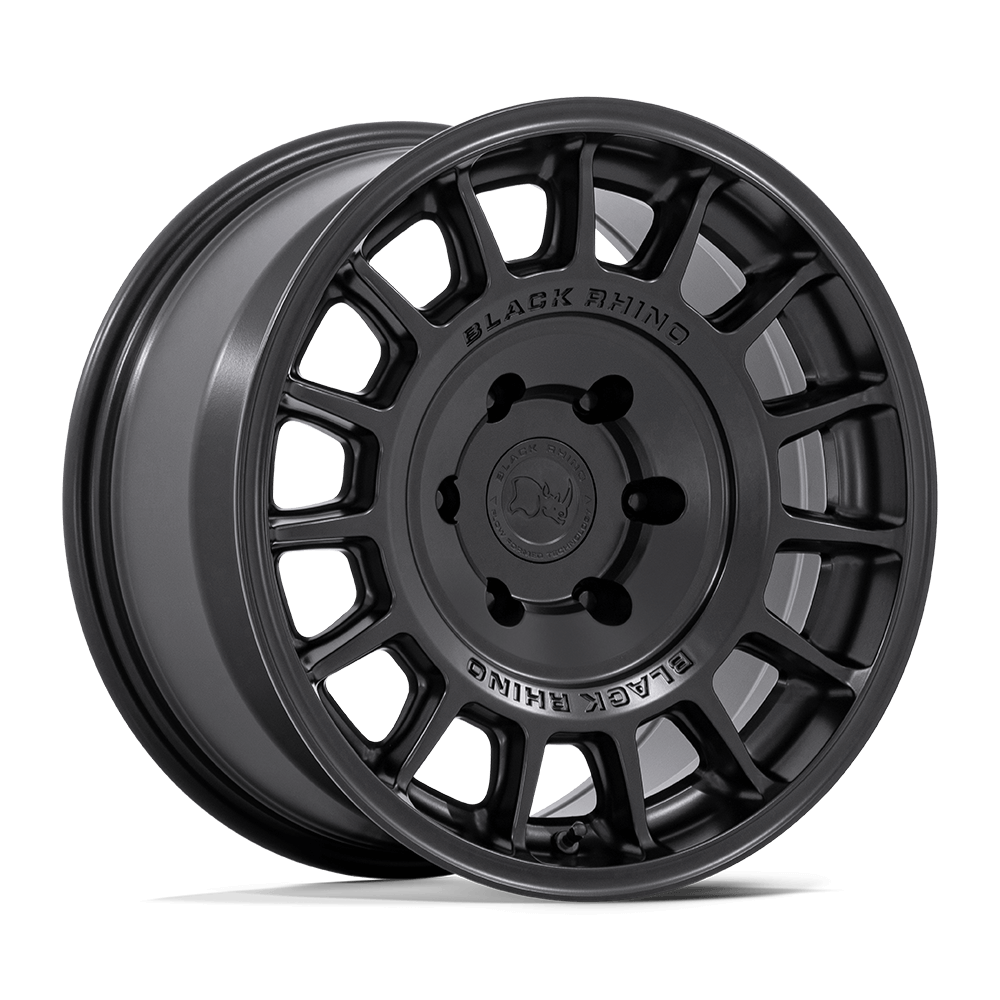 Black Rhino BR015 VOLL Matte Black wheel showcasing its rally-inspired multi-spoke design and durable matte finish.